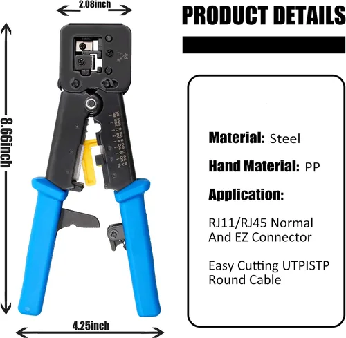 Vista 5 de Herramienta de crimpado de paso, herramienta de crimpado Yangoutool RJ45 y crimpadora de paso para conector RJ45/RJ12 de paso regular y final