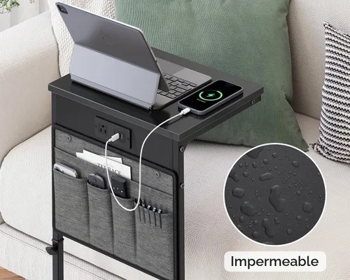 Vista 9 de Vagusicc - Mesa auxiliar en forma de C con estación de carga, mesa lateral de altura ajustable para sofá, mesa pequeña para sofá con laptop