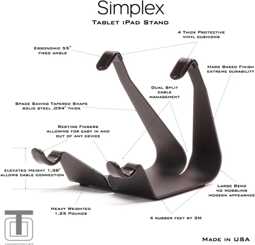 Vista 3 de Thought Out Simplex Steel Stand Negro - Fabricado en Estados Unidos - Compatible con Apple iPad