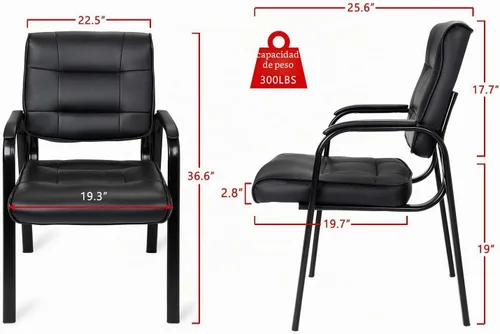 Vista 3 de JupiterForce Sillas de sala de espera, silla de cuero para recepción, oficina, recepción, sin ruedas, con reposabrazos acolchado, para el hogar