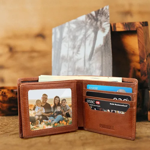 Vista 2 de YOOMALL Cartera de piel para hombre con bolsillo para monedero y ventana de identificación