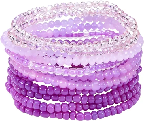 Vista 27 de Caiyao 12 pulseras apilables con cuentas de resina multicapa bohemia, pulseras elásticas de cuentas de cristal de colores, pulseras elásticas de 10