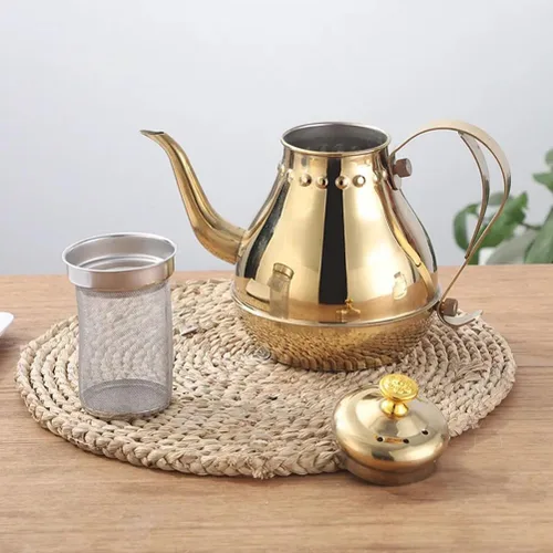 Vista 3 de Hervidor de cuello de cisne de acero inoxidable, hervidor de té dorado de cuello de cisne de 1.8 L, hervidor de té para estufa, tetera pequeña
