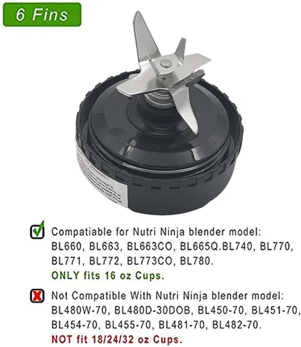 Vista 2 de Conjunto de cuchilla extractor de 6 aletas para Ninja de 16 onzas, compatible con Nurti Ninja BL660 BL663 BL663CO BL665Q BL770 BL770A BL771 BL771C