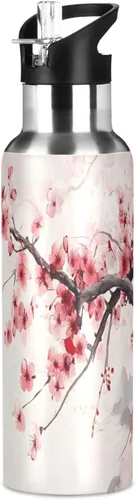 Vista 28 de ALAZA Botella de agua con diseño de flor de almendra con tapa de pajilla, botella térmica de acero inoxidable aislada al vacío, botella de agua