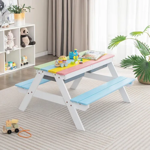 Vista 9 de Costzon Mesa de Picnic para Niños con Contenedores Sensoriales, Mesa de Arena y Agua 4 en 1 con Sombrilla de Altura Ajustable, Superficie de Mesa