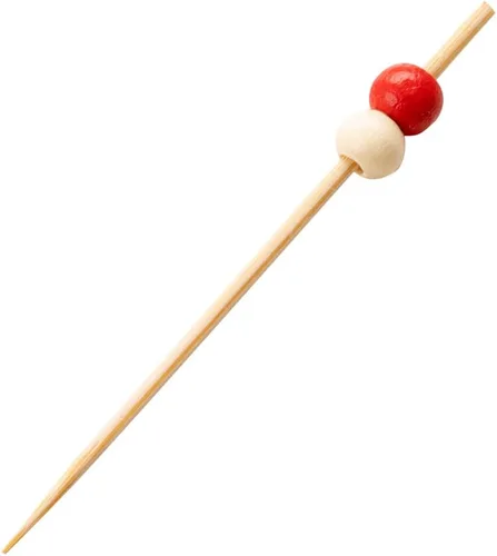 Vista 13 de Restaurantware Pinchos de comida de 2.8 pulgadas, 100 palitos de canapé con cuentas, resistentes, desechables, color rojo y crema, púas de madera