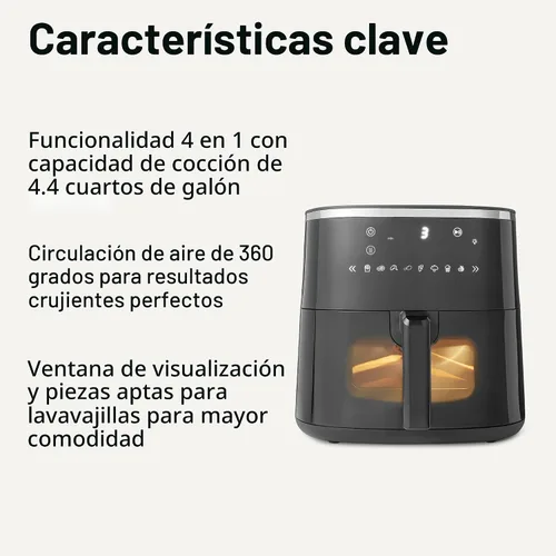 Vista 2 de Amazon Basics - Freidora de aire digital de 4.4 cuartos de galón con ventana de fácil visión, 8 menús preestablecidos, controles táctiles digitales