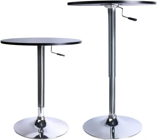 Vista 3 de Leopard MDF redondo superior ajustable mesa de bar mesa de pub con patas plateadas y base (negro)