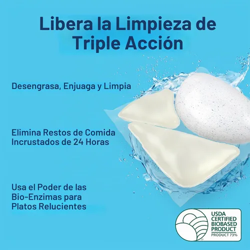 Vista 3 de Seventh Generation Paquetes de detergente para lavavajillas de triple acción limpiadora automática con poder de bio-enzima, libre y transparente
