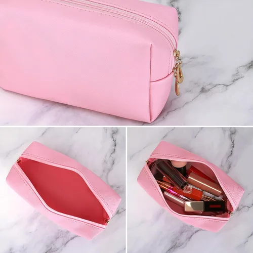 Vista 5 de HAOGUAGUA Bolsa de maquillaje para mujer, organizador impermeable de viaje, organizador de cosméticos para mujeres, tamaño mediano (rosa)
