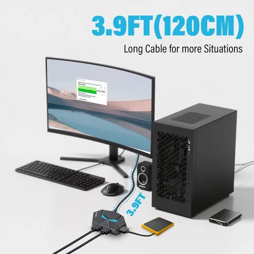 Vista 6 de Hub USB 4 puertos, divisor de concentrador USB 3.0 múltiple con puerto de alimentación y luces, cable de 3.9 pies de largo adaptador multipuerto