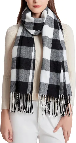 Vista 29 de Wander Agio Chal Largo de Moda para Mujer con Cuadrícula Grande, Bufanda Grande Cálida de Rejilla para Invierno Beige