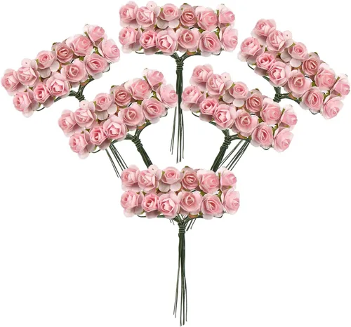 Vista 3 de CCINEE 144 piezas de mini flores de papel, flores artificiales de morera de 1,27 cm con tallo para proyectos de manualidades DIY, álbumes de Azul