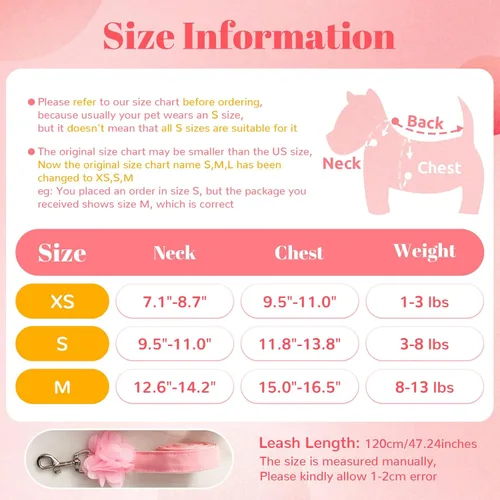 Vista 6 de Lindo arnés y correa para perros pequeños, arnés de encaje rosa floral para cachorros para perros pequeños, gatos, malla suave, chaleco para perro