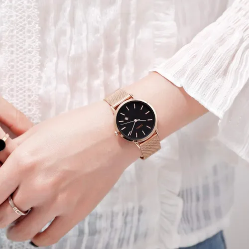 Vista 3 de SKMEI Womens Watches Slim Thin Luxury Dress Rose Gold Stainless Steel Mesh Watches Fashion Waterproof Ladies Black Wrist Watch with Date