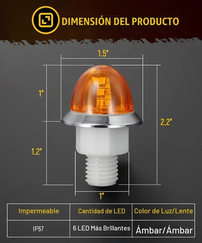 Vista 6 de Partsam 10Pcs Mini Amber Watermelon Lights, 3/4 Inch 6 LED Super Bright Side Marker Clearance Tail Griller Lights for 12V Trailer Truck RV Waterproof