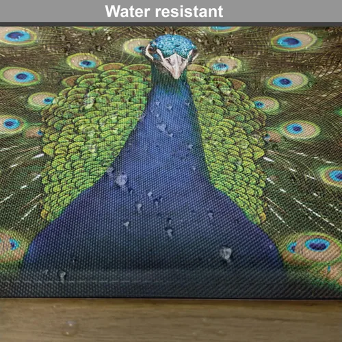 Vista 6 de Ambesonne - Juego de 4 individuales con diseño de retrato de pavo real y sus plumas desplegadas en colores intensos en jardín de verano, hechos