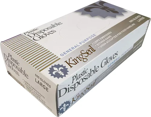Vista 6 de KingSeal 500 guantes desechables de polietileno ligeros, sin polvo, sin látex, seguros para alimentos, tamaño grande, 1 caja de 500 guantes