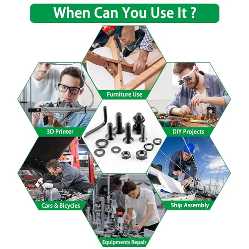 Vista 7 de Kit surtido de 1500 tornillos métricos, tornillos de máquina M2 M3 M4 M5 M6 con cerradura y arandelas planas, acero de aleación de grado 10.9, kit