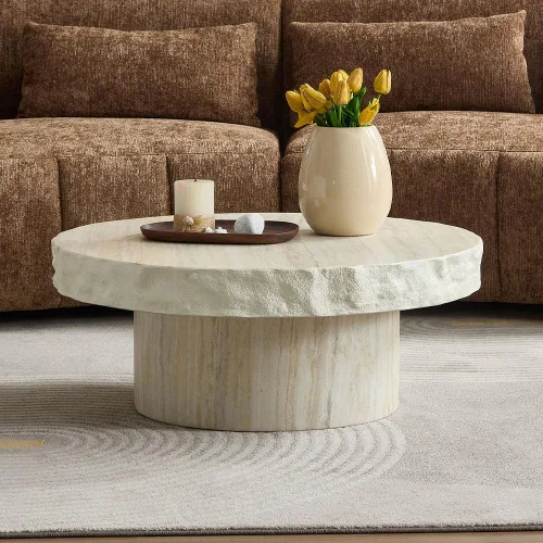 Vista 31 de WILLIAMSPACE Mesa auxiliar redonda de 15.75" con patrón de piedra de cemento para sala de estar, mesa auxiliar moderna circular de fibra de vidrio