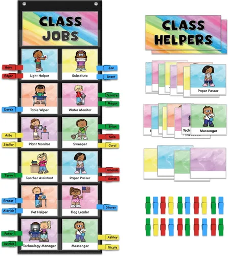 Vista 12 de ABCxGOOD Tabla de Bolsillo Manos que Ayudan, Tabla de Trabajos y Gestión para el Aula, Suministros Esenciales para el Aula Preescolar, Ideal