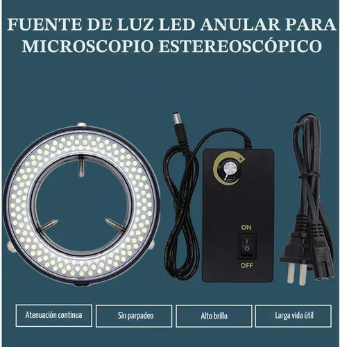 Vista 9 de TreochtFUN - Iluminador ajustable con anillo de luz LED para microscopio 144 Negro