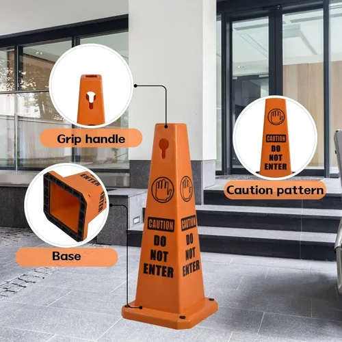 Vista 6 de Conos de precaución de 26.5 pulgadas, letreros de seguridad visibles de 4 lados con base de goma pesada, advertencia para prevención de resbalones