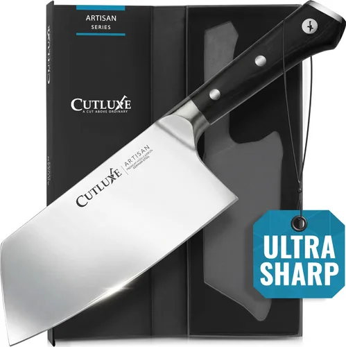 Vista 10 de Cutluxe Cuchillo Cleaver de Chef – Cuchillo de Carnicero Cleaver de Carne de 8" – Hoja de Acero Alemán, Espiga Completa, Diseño de Mango Ergonómico