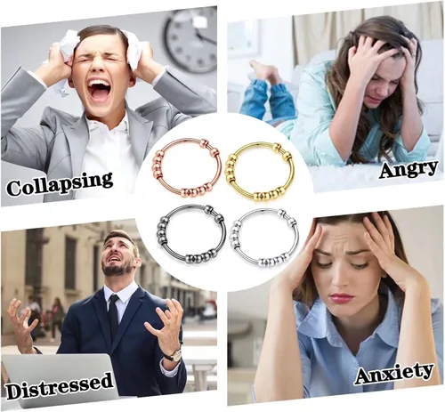 Vista 5 de Anillo de ansiedad para mujer, plata de ley S925, anillo giratorio para ansiedad, anillo de ansiedad con cuentas, anillo giratorio para aliviar