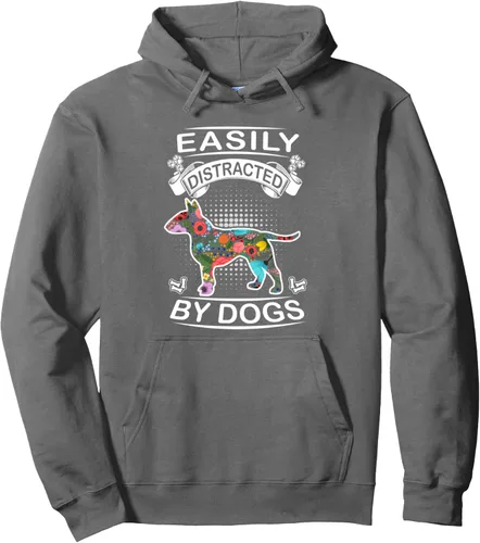 Vista 8 de Easily Distracted By Dogs Bull Terrier Dog Lovers Puppy Pullover Hoodie