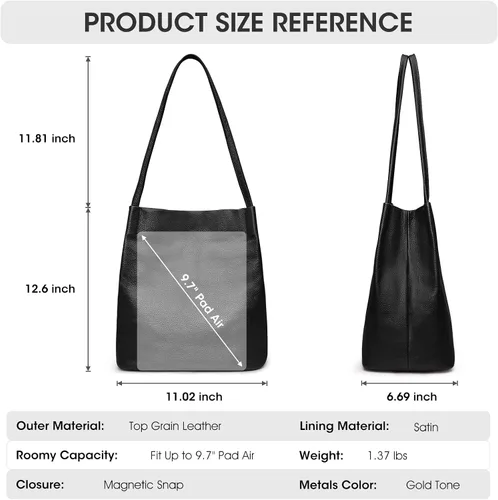 Vista 3 de Kattee Bolso de hombro de cuero genuino suave para mujer con cierre magnético superior