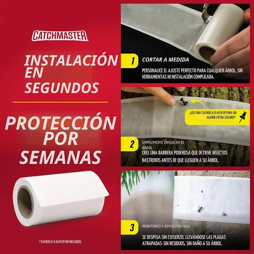 Vista 5 de Catchmaster Tree Shield - Trampa para moscas y hormigas, barrera de insectos, 12 rollos de 30 pies cada uno, trampa de insectos para gatear