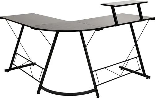 Vista 5 de Flash Furniture Ginny - Escritorio esquinero para juegos en forma de L para ahorrar espacio y estante para monitor, escritorio de computadora de 2