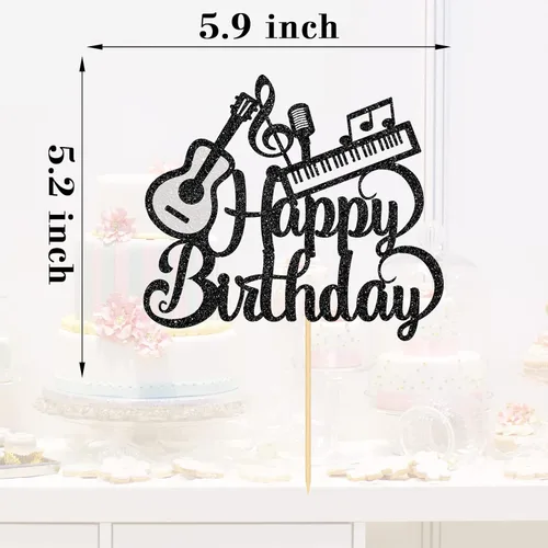 Vista 2 de Decoración para tartas de música y guitarra, piano de feliz cumpleaños, decoración de pastel para amantes de la música, suministros de fiesta