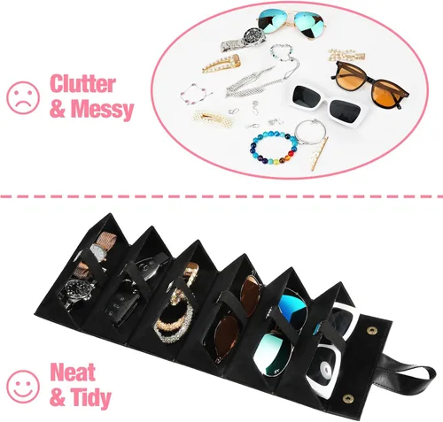 Vista 5 de MoKo - Organizador de gafas de sol con 5 ranuras, estuche de viaje para gafas de sol portátil, estuche de almacenamiento para mujeres y hombres