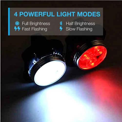 Vista 2 de Juego de luces para bicicleta recargables por USB, superbrillantes, luces de bicicleta delanteras y traseras, impermeables, 4 modos de luz