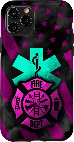 Vista 29 de EMT EMS Firefighter Pink Turquoise Fire Rescue American Flag Case for iPhone 16