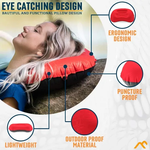 Vista 4 de Alpcour Almohada de camping – Almohada de dormir grande, inflable, ultraligera con diseño fácil de inflar, funda exterior impermeable suave y funda