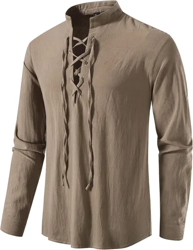 Vista 20 de LucMatton Camisa de manga larga para hombre, estilo retro, con cordones, medieval, renacentista, pirata, vikingo, steampunk, gótico, victoriano