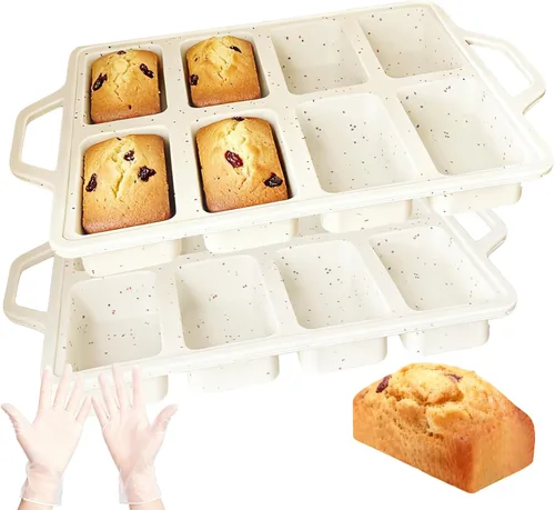 Vista 10 de 1 mini moldes de silicona antiadherentes con guantes de marco de metal, 8 moldes para pan de cavidad de tazas, moldes pequeños para hornear, moldes