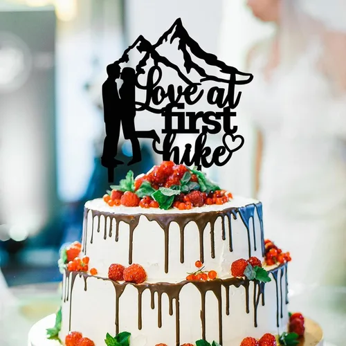 Vista 6 de Love at First Hike - Decoración para tartas de 5.9 pulgadas, acrílico personalizado, fecha y nombre, para novia, novio, para aniversario