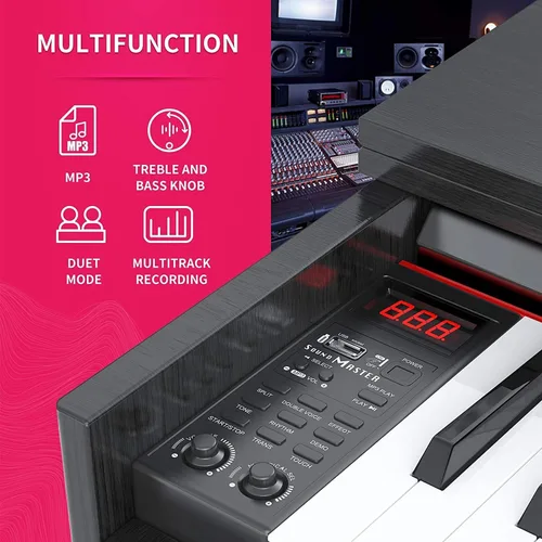 Vista 3 de Ajuste de piano digital ponderado de 88 teclas, piano vertical eléctrico con unidad de 3 pedales, pantalla LCD, tamaño completo multifuncional
