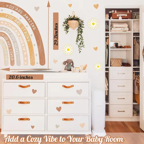Vista 3 de Calcomanías de pared de acuarela arco iris, calcomanías de pared boho para habitación de bebé, calcomanías de pared motivacionales para decoración