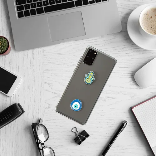 Vista 9 de Pegatinas de metal para fundas de celular. Blue Evil Eye y Hamsa. Juego de 2. Reutilizables y extraíbles. No deja residuos. Símbolos espirituales