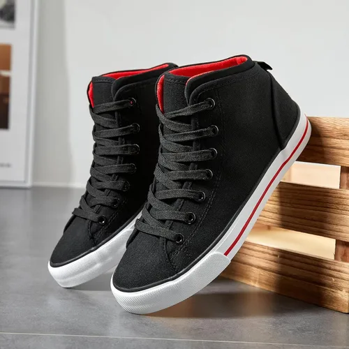 Vista 4 de yageyan Zapatillas altas de lona blancas para zapatos casuales de moda negra
