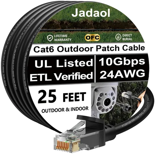 Vista 48 de Cable Ethernet Cat 6 de 1 pie (paquete de 6), para exteriores e interiores, compatible con red Cat7 de 10 Gbps, cable de conexión LAN plano