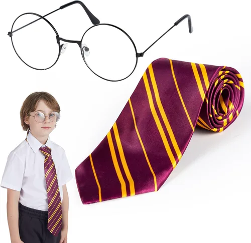 Vista 8 de JOYIN - Juego de lentes de mago de Halloween y corbata, accesorios de disfraz de mago, longitud regular, corbata roja clásica y lentes circulares