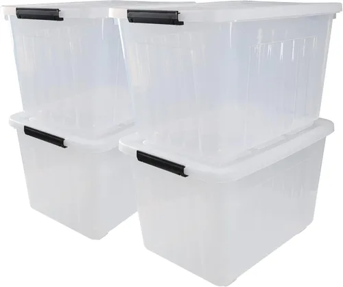 Vista 9 de Contenedor de almacenamiento transparente de 12 cuartos de galón, caja organizadora de plástico con tapa y asas negras, paquete de 6