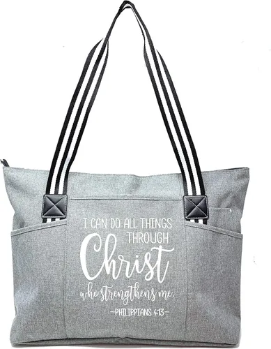 Vista 9 de Brooke & Jess Designs Bolsas grandes con cremallera inspiradoras para mujer, ideas de regalos cristianos Be Still and Know Lexie Black
